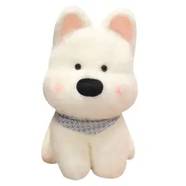 Plush Mascot Cuddly Toy Dog With Blue Scarf White 33cm