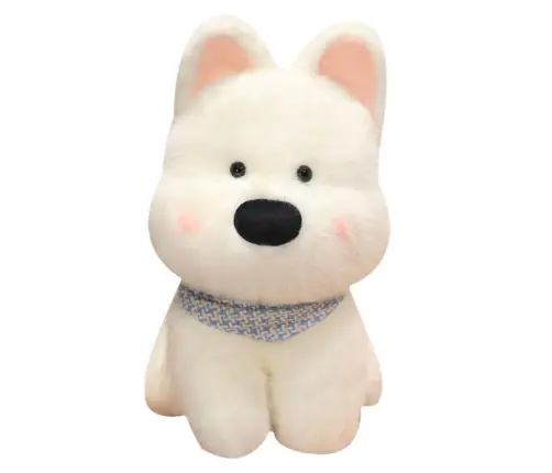 Plush Mascot Cuddly Toy Dog With Blue Scarf White 33cm Plush Mascot Cuddly Toy Dog With Blue Scarf White 33cm