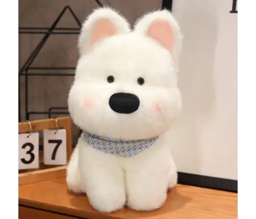 Plush Mascot Cuddly Toy Dog With Blue Scarf White 33cm Plush Mascot Cuddly Toy Dog With Blue Scarf White 33cm