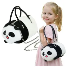 Plush Panda Bag Handles Metal Chain Black White 20cm