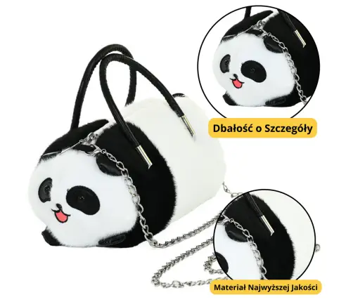 Plush Panda Bag Handles Metal Chain Black White 20cm