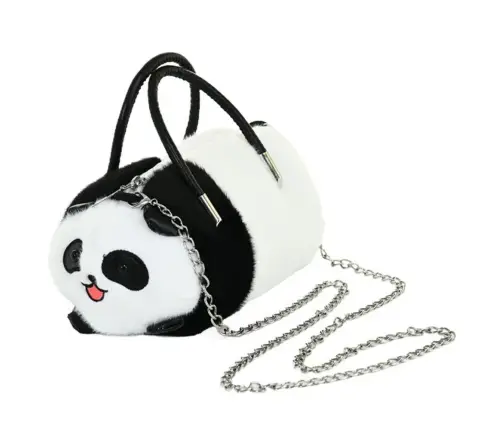 Plush Panda Bag Handles Metal Chain Black White 20cm