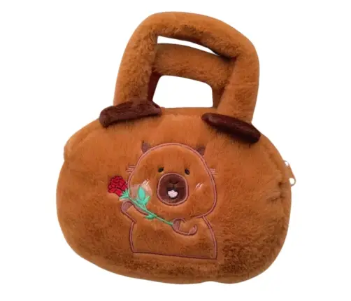 Capybara Plush Bag With Rose Brown 20cm
