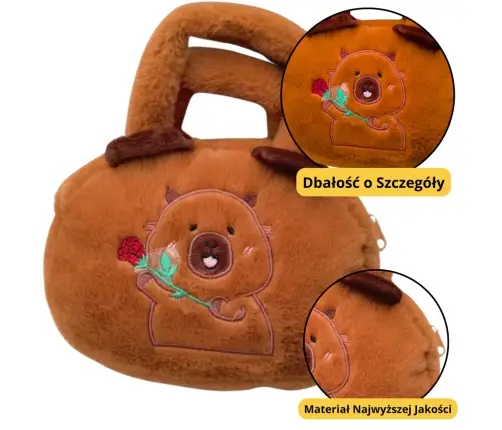 Capybara Plush Bag With Rose Brown 20cm