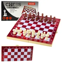 3-in-1 Wooden Game Set Chess Backgammon Checkers Foldable Board 24x24cm