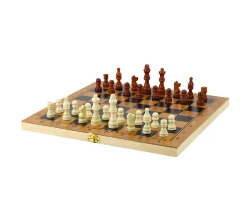 Classic 3-in-1 Logic Game Chess Checkers Backgammon Wooden