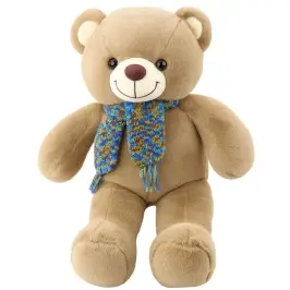 Plush Mascot Cuddly Toy Teddy Bear Colorful Wool Scarf Brown 55cm
