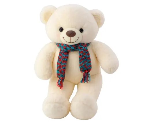 Plush Mascot Cuddly Toy Teddy Bear Colorful Wool Scarf White 55cm