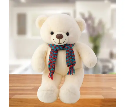 Plush Mascot Cuddly Toy Teddy Bear Colorful Wool Scarf White 55cm