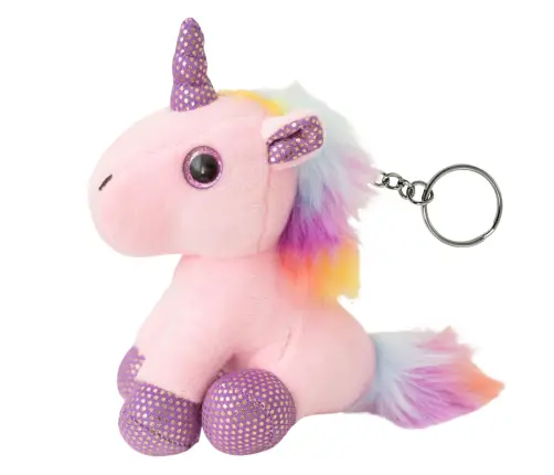 Plush Unicorn Keychain Metal Ring Pink 12cm