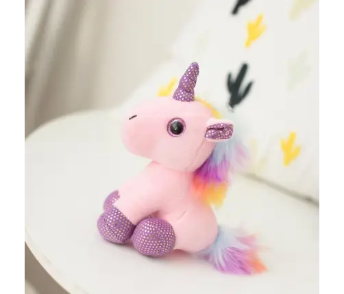 Plush Unicorn Keychain Metal Ring Pink 12cm