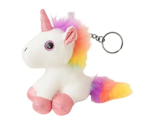 Plush Unicorn Keychain Metal Ring White 12cm