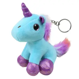Plush Unicorn Keychain Metal Ring Blue 12cm