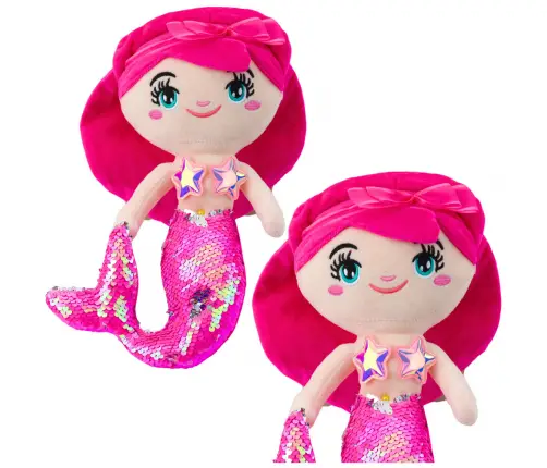Plush Mermaid Cuddly Toy Tail Sequins Pink 30cm