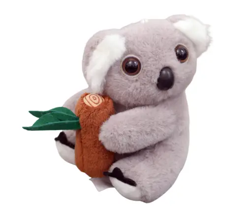 Plush Koala Keychain with Branch Gray Carabiner Gold 12cm