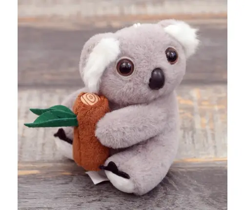 Plush Koala Keychain with Branch Gray Carabiner Gold 12cm