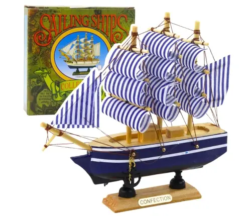 Collectible Model Decorative Sailing Ship White and Blue 16x15cm