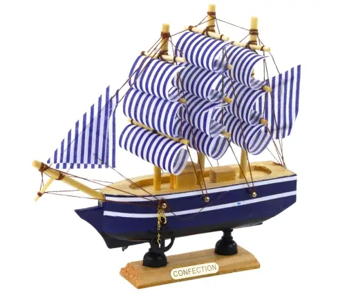 Collectible Model Decorative Sailing Ship White and Blue 16x15cm