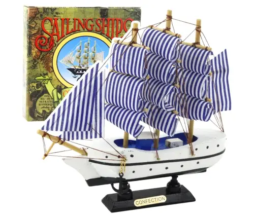 Collectible Model Decorative Sailing Ship White and Blue 18x17cm