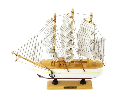 Collectible Model Decorative Three-masted Sailing Ship White 24x23cm