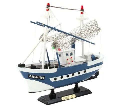Collectible Model Ship Fishing Boat Flying Lady Blue 24x23cm