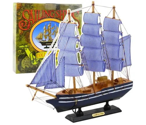 Collectible Model Decorative Sailing Ship White and Blue 33x31cm