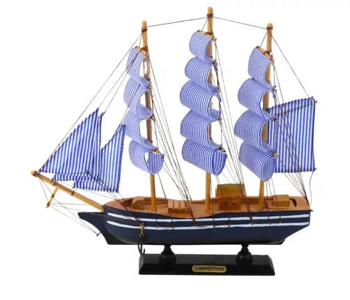 Collectible Model Decorative Sailing Ship White and Blue 33x31cm