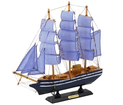 Collectible Model Decorative Sailing Ship White and Blue 33x31cm