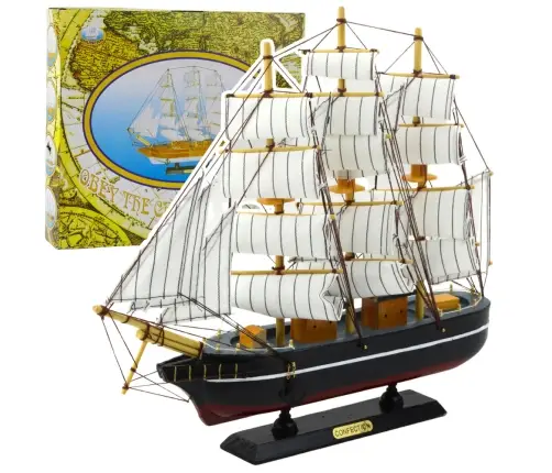 Collectible Model Decorative Three-masted Sailing Ship Black 39x36cm