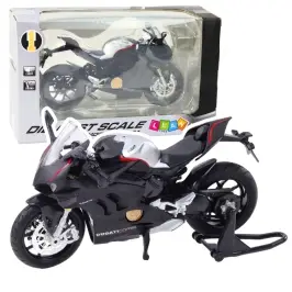 Sports Motorcycle Metal Lights Sounds Silver Elements Black V4 1:12