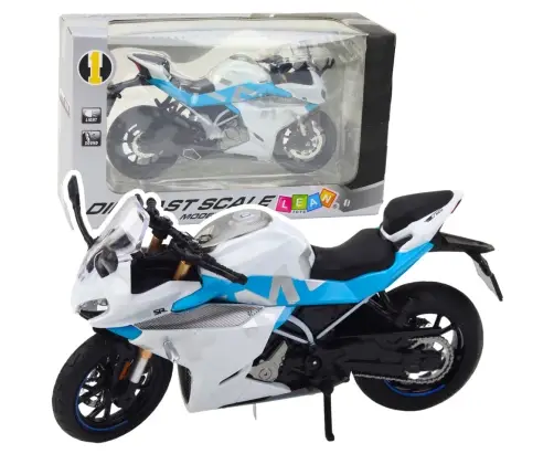 Sports Motorcycle Metal Lights Sounds White Blue 1:12