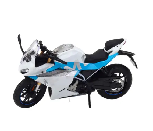 Sports Motorcycle Metal Lights Sounds White Blue 1:12