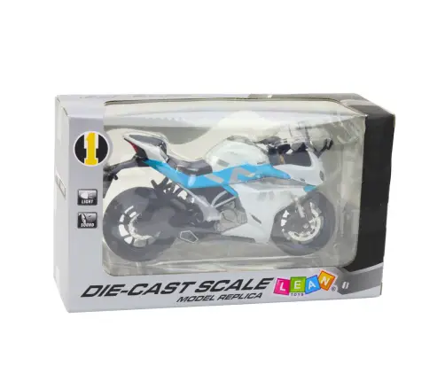 Sports Motorcycle Metal Lights Sounds White Blue 1:12