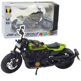 Motorcycle Chopper Metal Lights Sounds Black Green Elements 1:12