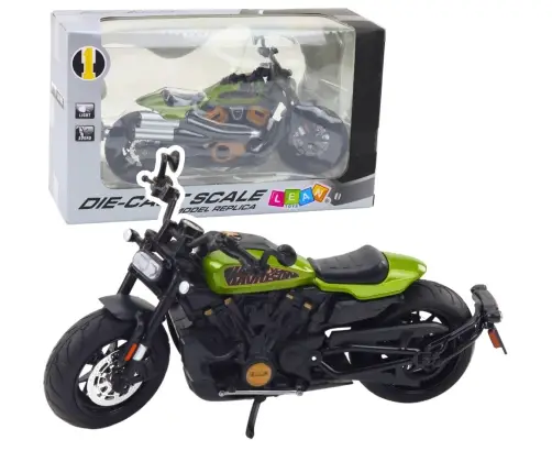 Motorcycle Chopper Metal Lights Sounds Black Green Elements 1:12