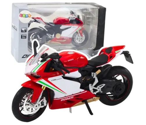 Sports Motorcycle Metal Red White Lights Sounds 1:12