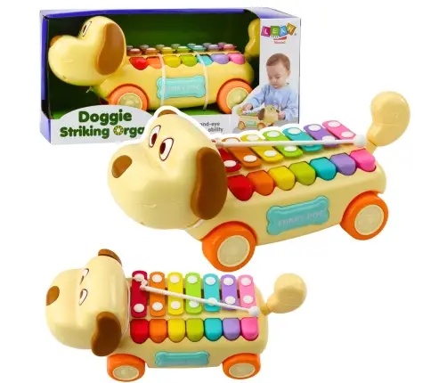 Riding Dog with Cymbals, Movable Ears, Tail, Stick on a String