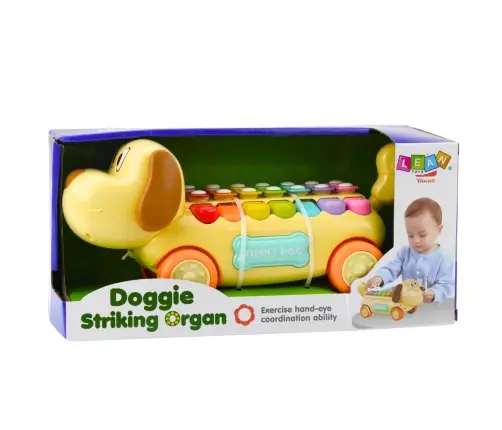 Riding Dog with Cymbals, Movable Ears, Tail, Stick on a String