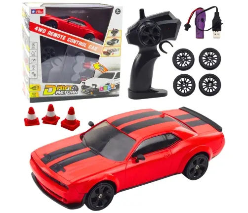 Car Sports Drift Interchangeable Wheels Remote Controlled RC 4WD Red Sport