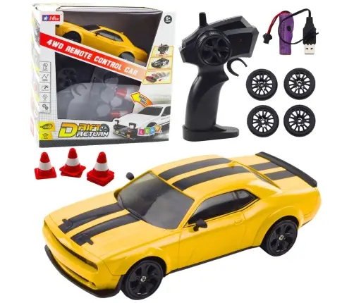 Drift Sports Car Interchangeable Wheels Remote Controlled RC 4WD Yellow Sport