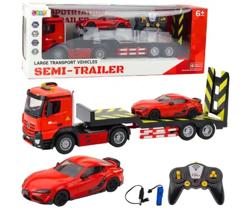 Remote Controlled RC Car Transporter Set Sports Car Red 1:16