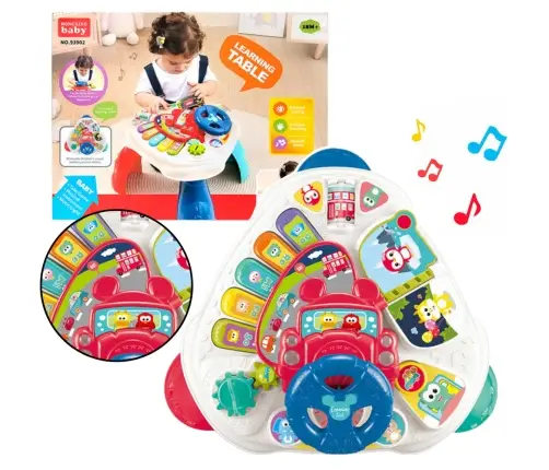 Interactive Educational Table With Steering Wheel Triangular Colored