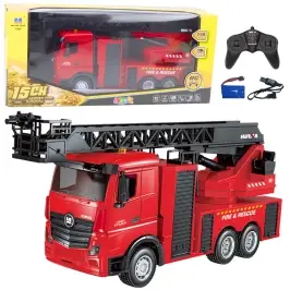Fire Truck Extendable Ladder Water Spray Huina 1:18