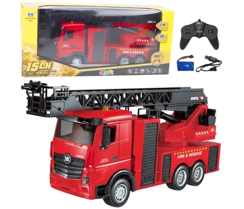 Fire Truck Extendable Ladder Water Spray Huina 1:18