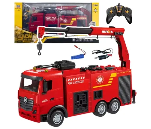 Fire Truck With Crane Remote Control RC Lights Water Huina1:18