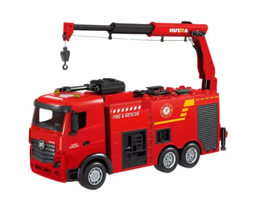 Fire Truck With Crane Remote Control RC Lights Water Huina1:18