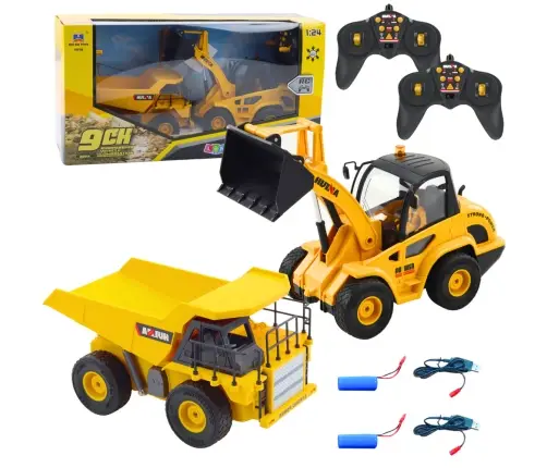 Set Loader Bulldozer Dump Truck 1:24 Remote Controlled RC 2in1