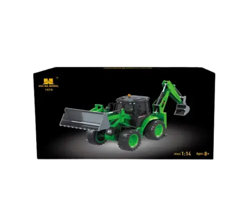 Remote Control Backhoe Loader RC Lights Sound Green Huina 1:14