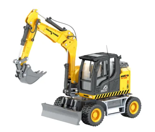 Wheel Excavator With Bulldozer Metal Huina Yellow 1:50