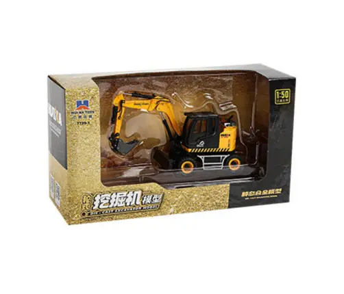 Wheel Excavator With Bulldozer Metal Huina Yellow 1:50